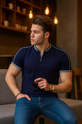 Men's polo shirts smoked polo neck