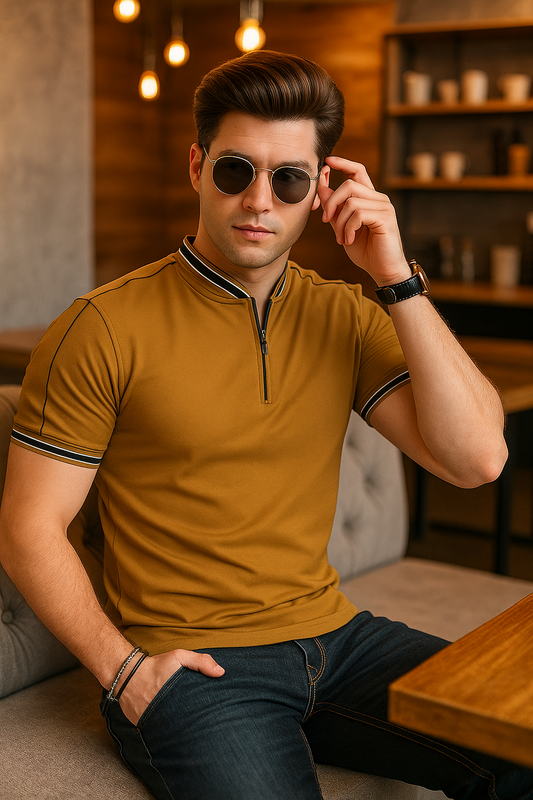 Mens brown madmext smoked polo neck