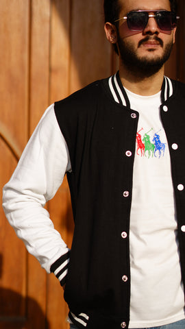 Black and white baseball varsity jacket divine shop - Premium Baseball Jacket from The Divine Shop - Just Rs.2999! Shop now at The Divine Shop