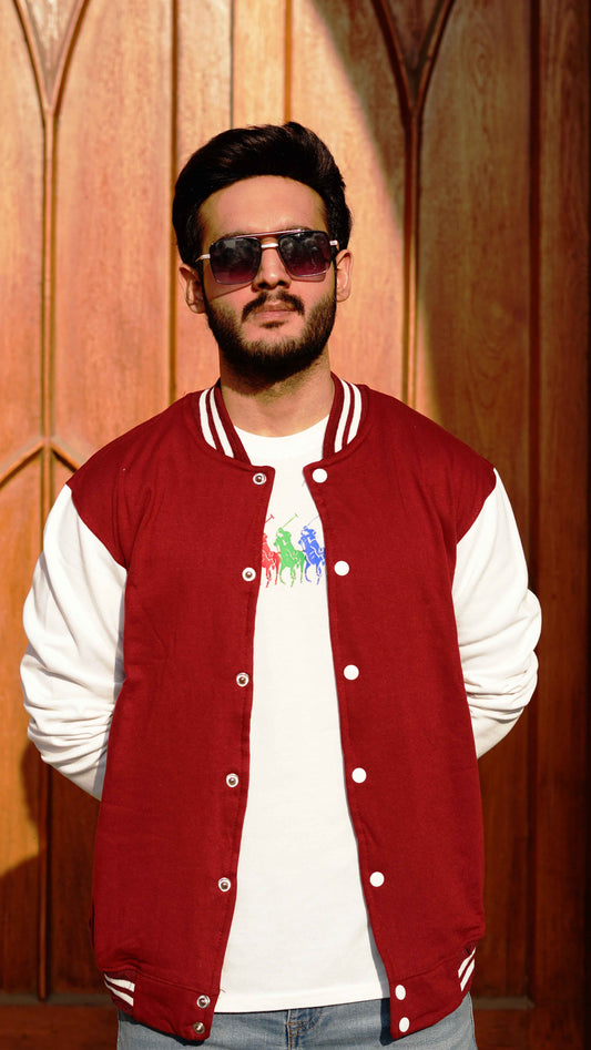 Baseball Jacket Maroon and White - The Divine Shop