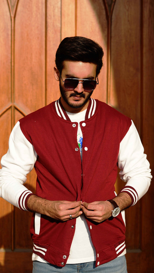 Baseball Jacket Maroon and White - The Divine Shop