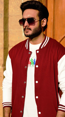 Baseball Jacket Maroon and White - The Divine Shop