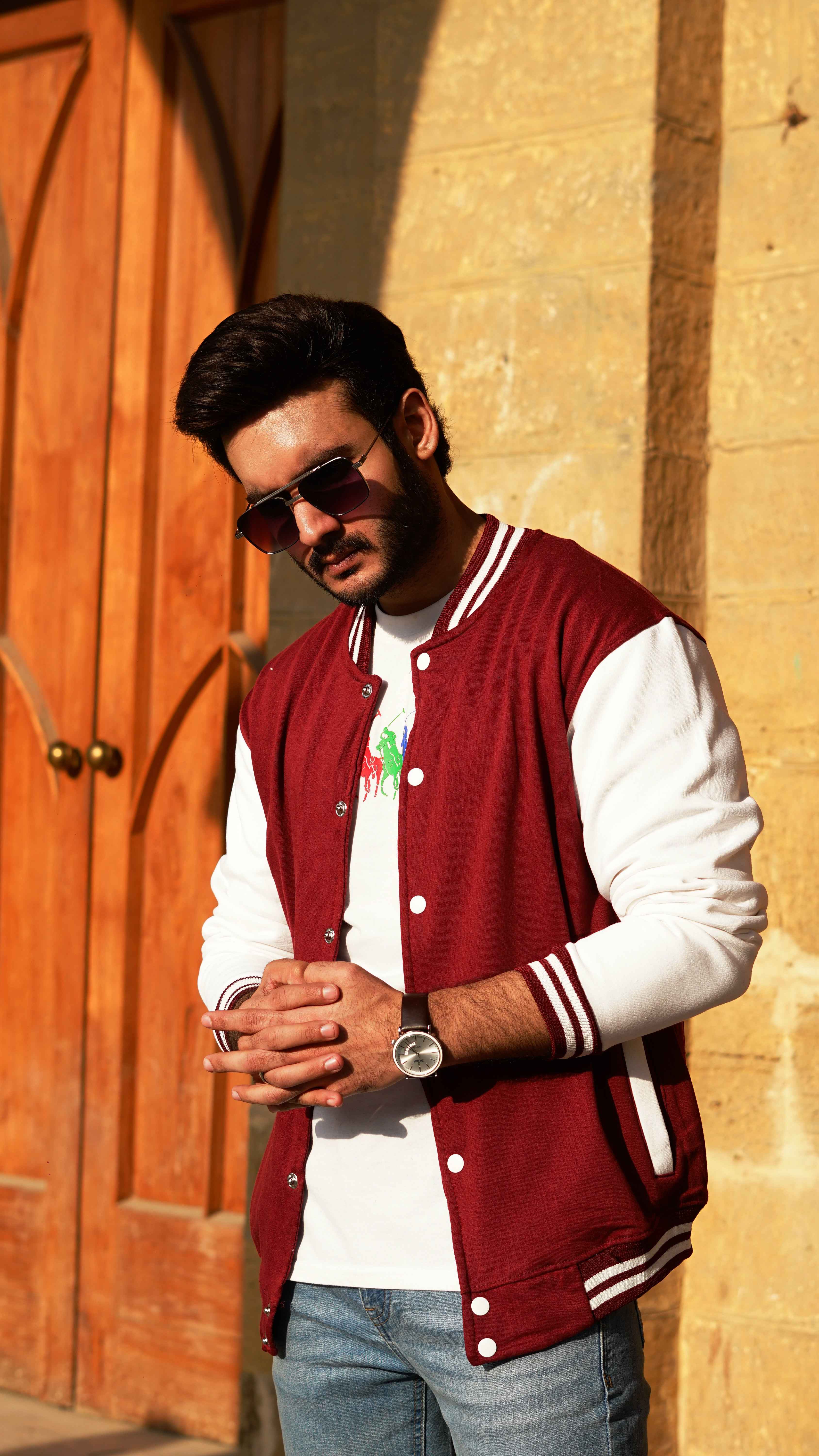 Baseball Jacket Maroon and White - The Divine Shop