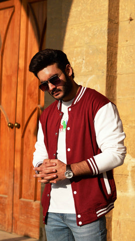Baseball Jacket Maroon and White - The Divine Shop