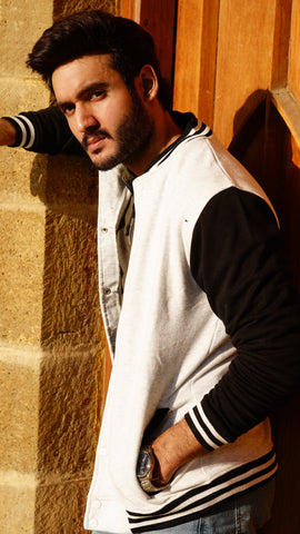 Black sleeve varsity jacket stylish polo shirts option - Premium Baseball Jacket from The Divine Shop - Just Rs.2999! Shop now at The Divine Shop