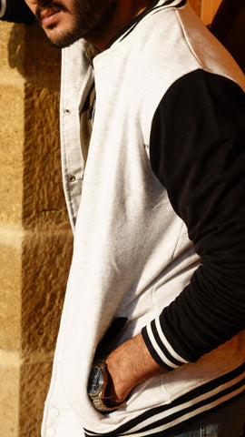Black sleeve varsity jacket stylish polo shirts option - Premium Baseball Jacket from The Divine Shop - Just Rs.2999! Shop now at The Divine Shop