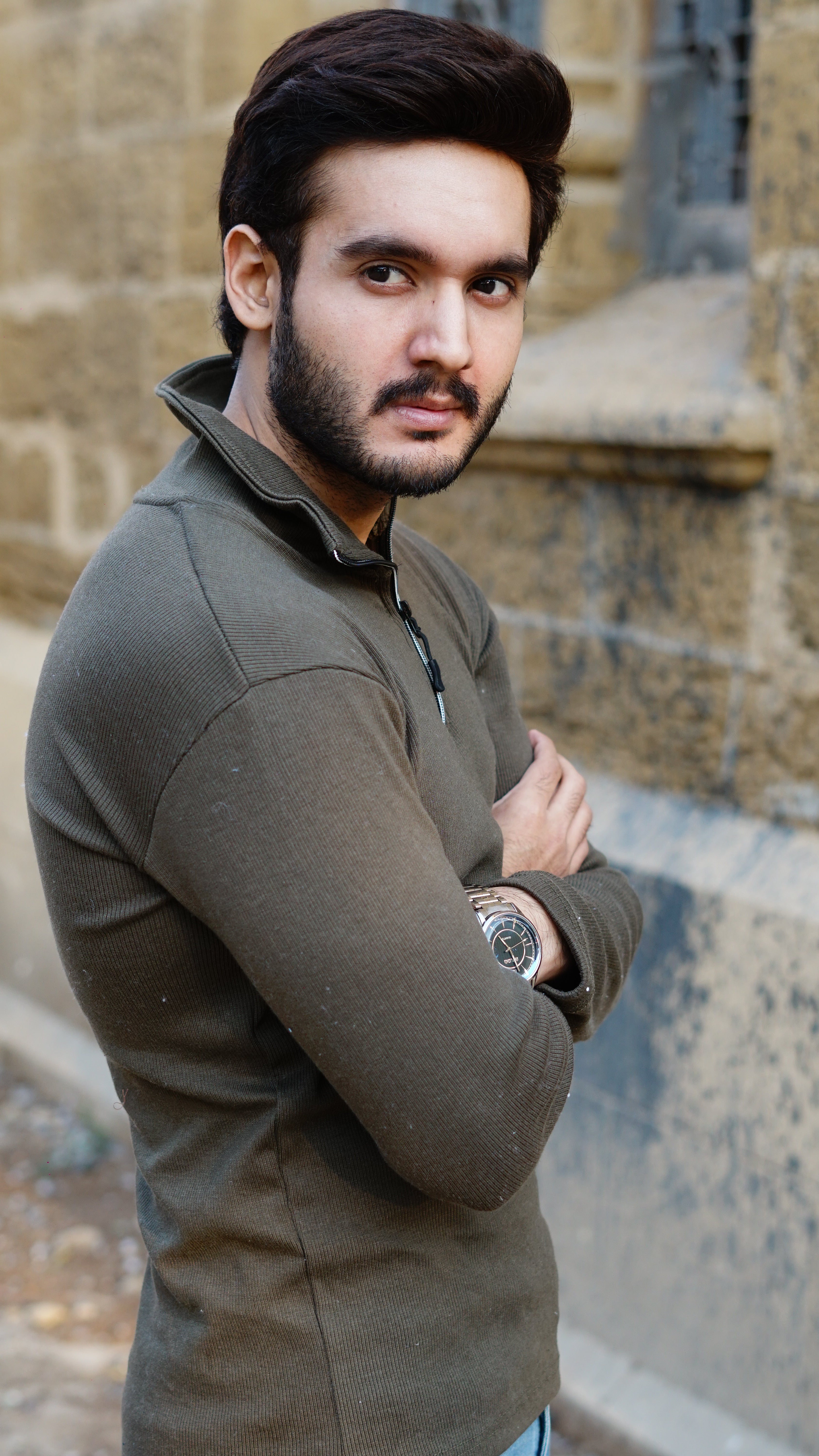 Olive green half zipper knitted long sleeves sweater - Premium Sweatshirts from The Divine Shop - Just Rs.1799! Shop now at The Divine Shop