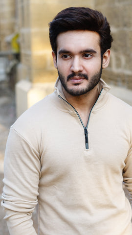 Mens half zipper knitted long sleeves shirts - Premium Sweatshirts from The Divine Shop - Just Rs.1799! Shop now at The Divine Shop