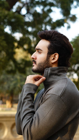 Mens half zipper knitted long sleeves shirts - Premium Sweatshirts from The Divine Shop - Just Rs.1799! Shop now at The Divine Shop