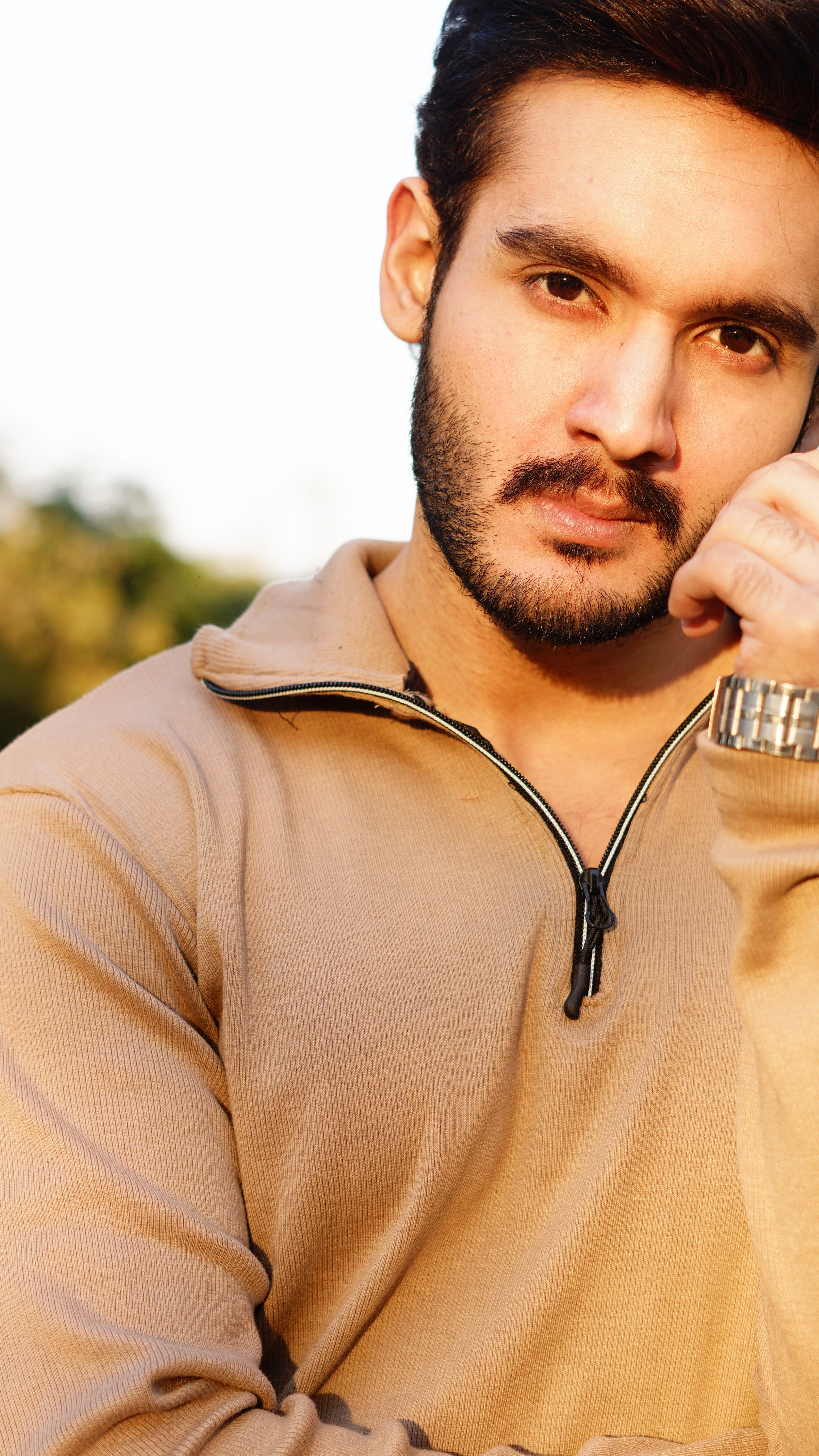 Beige knitted long sleeves half zipper menswear - Premium Sweatshirts from The Divine Shop - Just Rs.1799! Shop now at The Divine Shop
