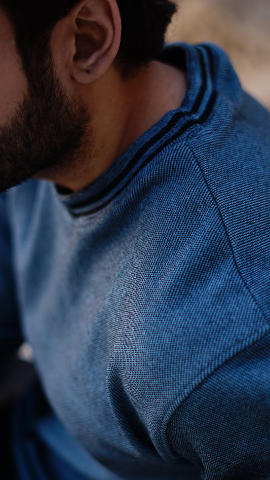 Blue textured sweater man in blue cotton fleece - Premium Sweatshirts from The Divine Shop - Just Rs.1699! Shop now at The Divine Shop