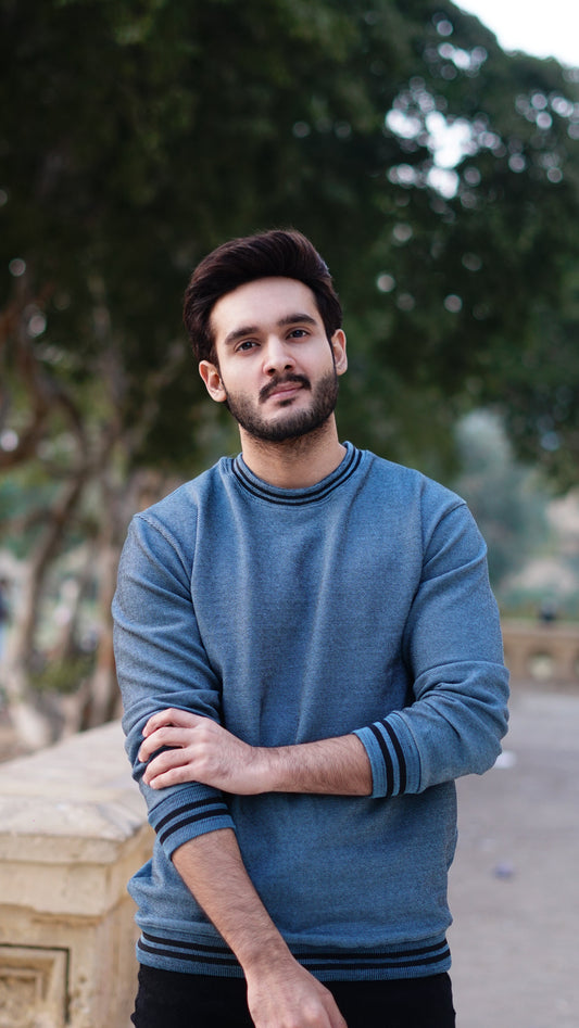 Blue textured sweater man in blue cotton fleece - Premium Sweatshirts from The Divine Shop - Just Rs.1699! Shop now at The Divine Shop
