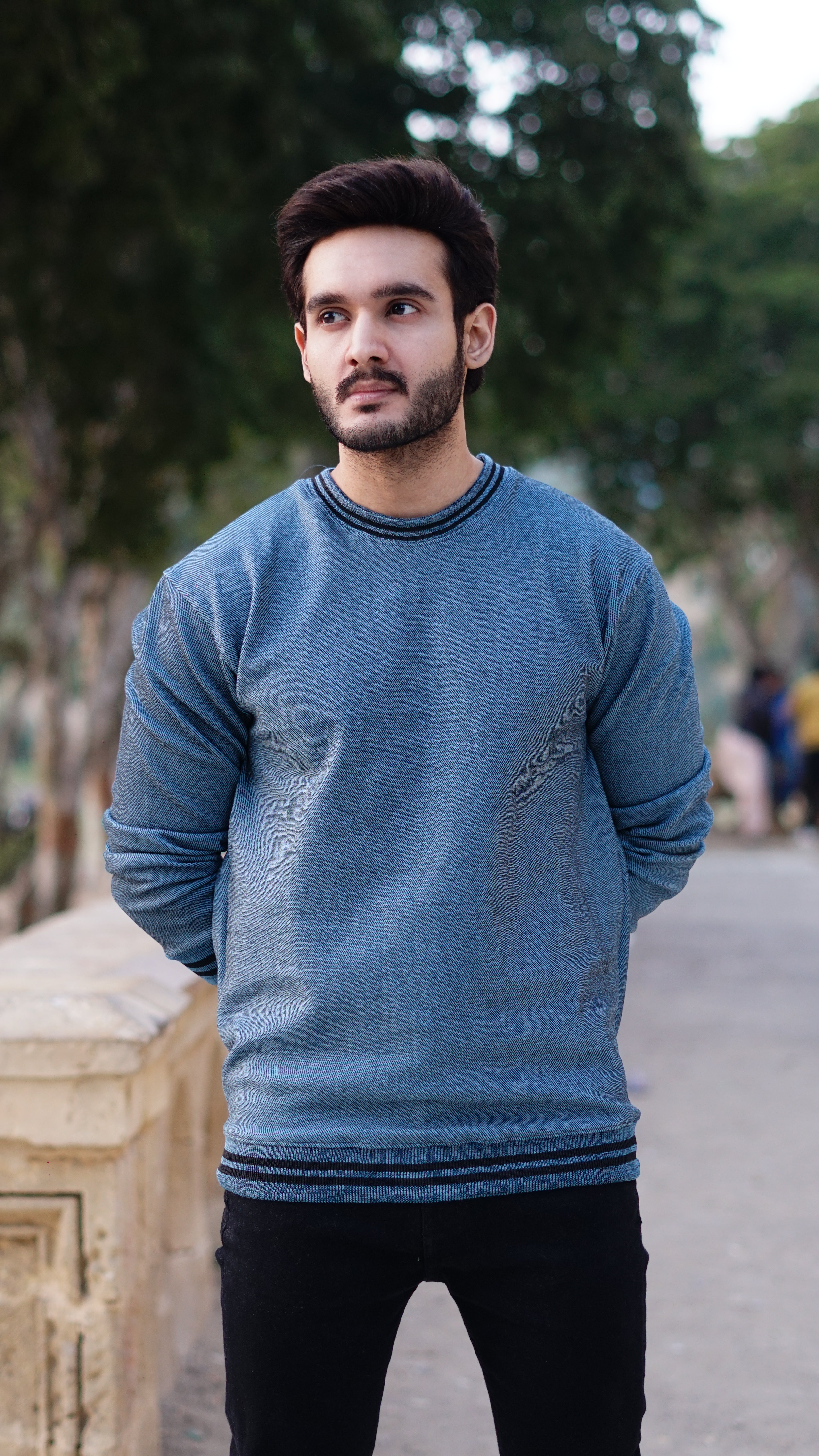 Blue textured sweater man in blue cotton fleece - Premium Sweatshirts from The Divine Shop - Just Rs.1699! Shop now at The Divine Shop