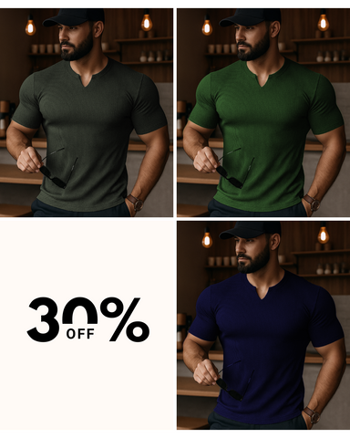 Bundles of 3 Mens gray fitted v neck knitted tees