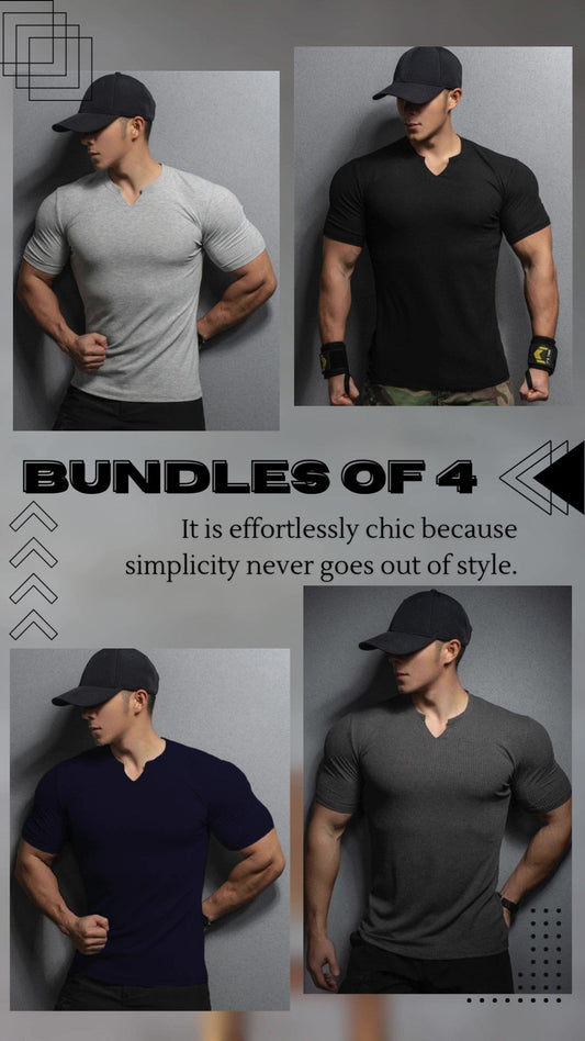 Bundles of 4 v-shape t-shirt mens cotton knitted - Premium waffle knitted t-shirt from The Divine Shop - Just Rs.3199! Shop now at The Divine Shop