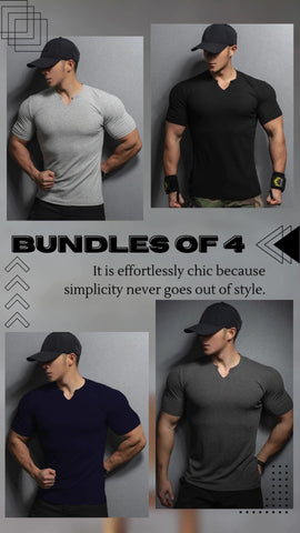Bundles of 4 v-shape t-shirt mens cotton knitted - Premium waffle knitted t-shirt from The Divine Shop - Just Rs.3199! Shop now at The Divine Shop
