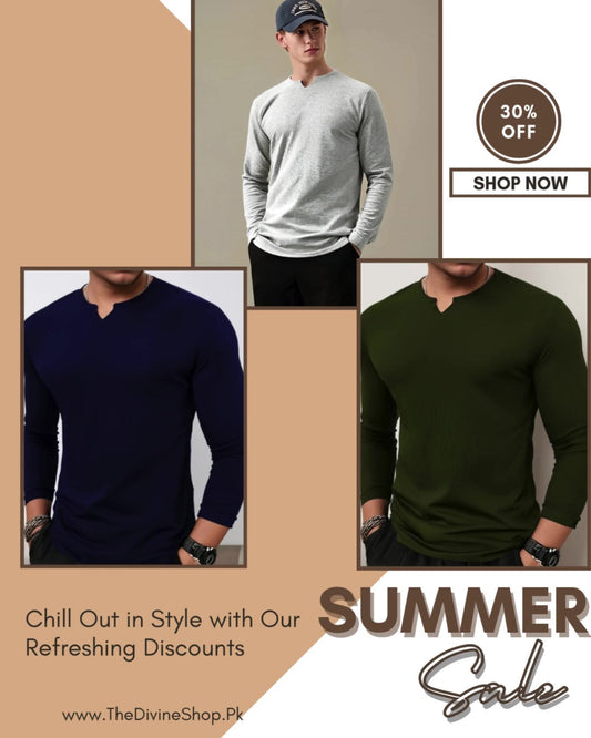 Bundles of 3 cotton knitted crew neck long sleeve shirt mens - Premium waffle knitted t-shirt from The Divine Shop - Just Rs.2999! Shop now at The Divine Shop