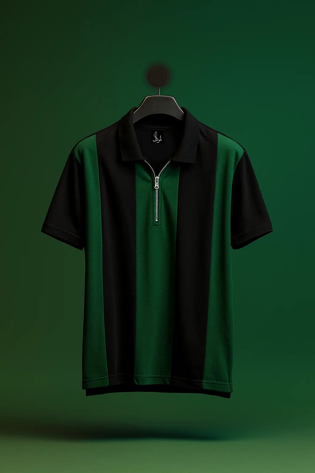 Drop Shoulder Black Green Contrasts Polo T-Shirts