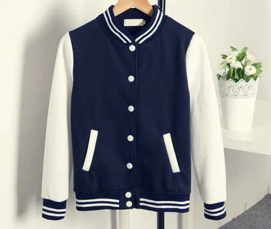Navy blue and white baseball jacket - Premium Baseball Jacket from The Divine Shop - Just Rs.2999! Shop now at The Divine Shop