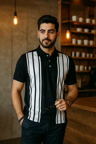 Black Polo With White Stripe Polo T-Shirts