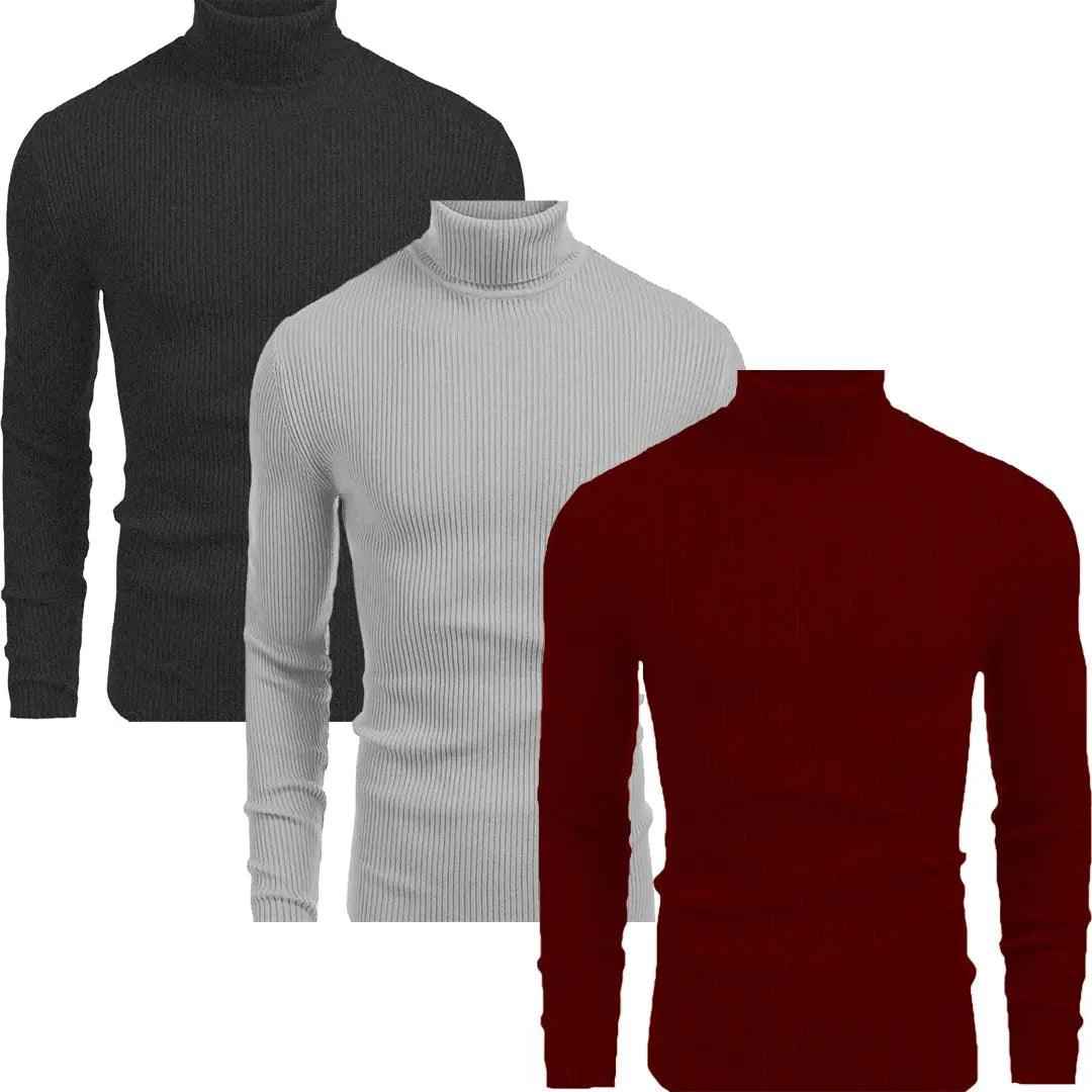 Ribbed high neck tops turtleneck sweater 3 pack - Premium High Neck from My Store - Just Rs.3499! Shop now at The Divine Shop