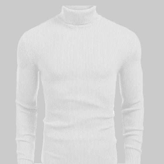 White ribbed basic high neck turtleneck sweater - Premium High Neck from My Store - Just Rs.4390! Shop now at The Divine Shop