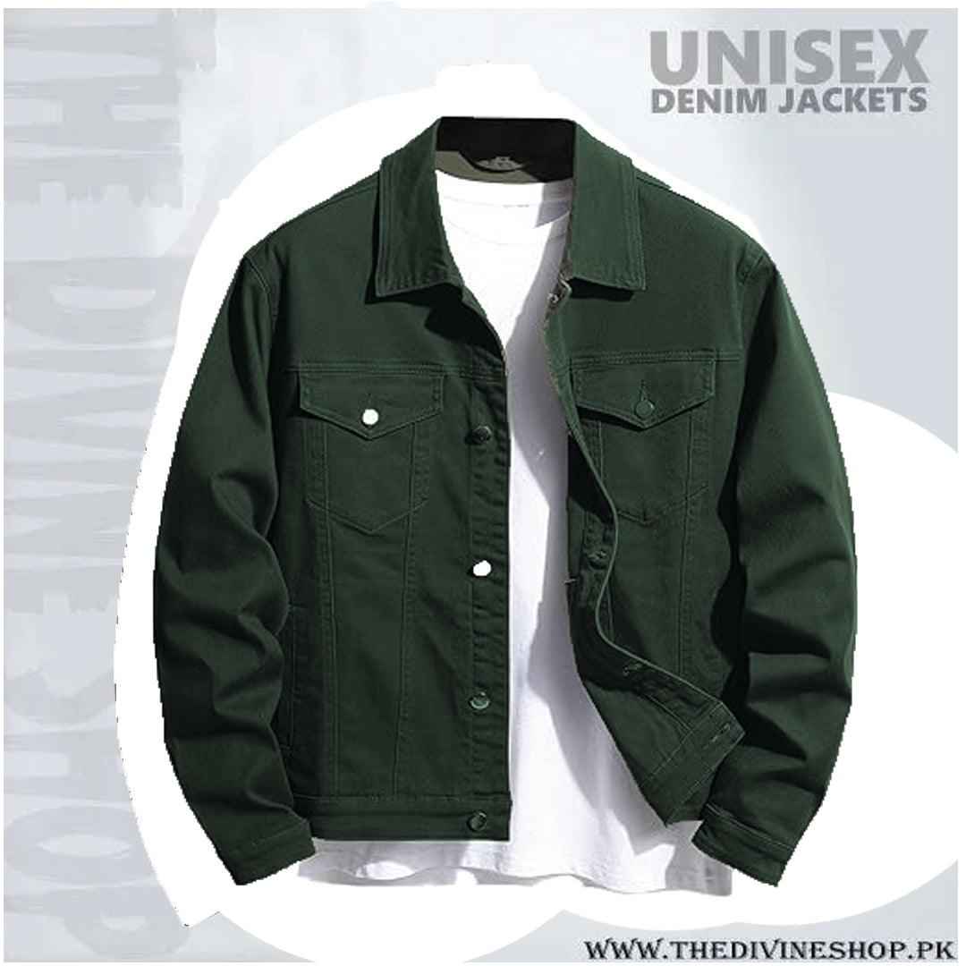 Olive green denim jacket export quality green - Premium Denim jacket from The Divine Shop - Just Rs.2799! Shop now at The Divine Shop