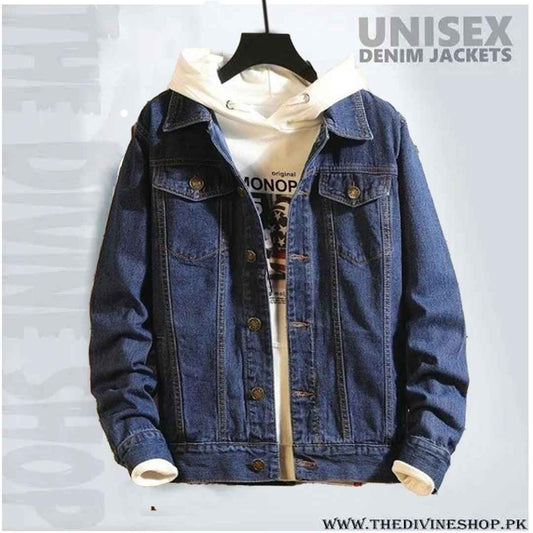Blue denim jacket with hoodie export quality - Premium Denim jacket from The Divine Shop - Just Rs.3350! Shop now at The Divine Shop