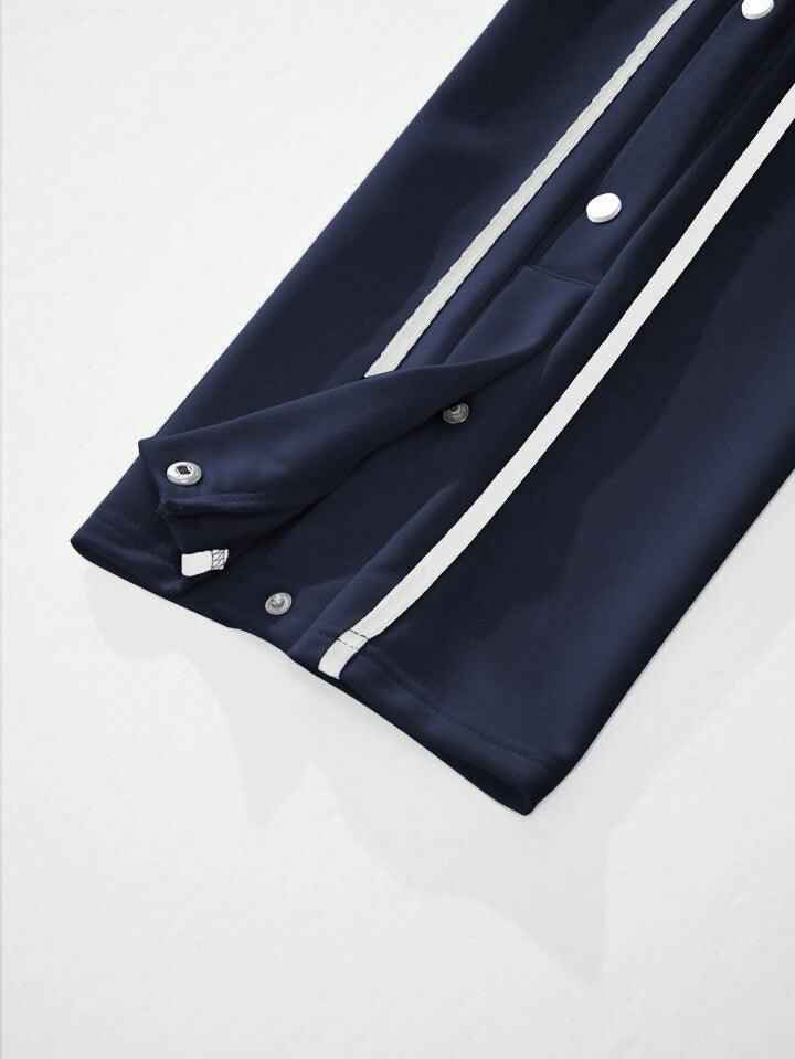 Navy blue tearaway track pants drawstring waist contrast tape - Premium Trouser from The Divine Shop - Just Rs.2250! Shop now at The Divine Shop
