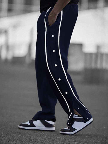 Navy blue tearaway track pants drawstring waist contrast tape - Premium Trouser from The Divine Shop - Just Rs.2250! Shop now at The Divine Shop