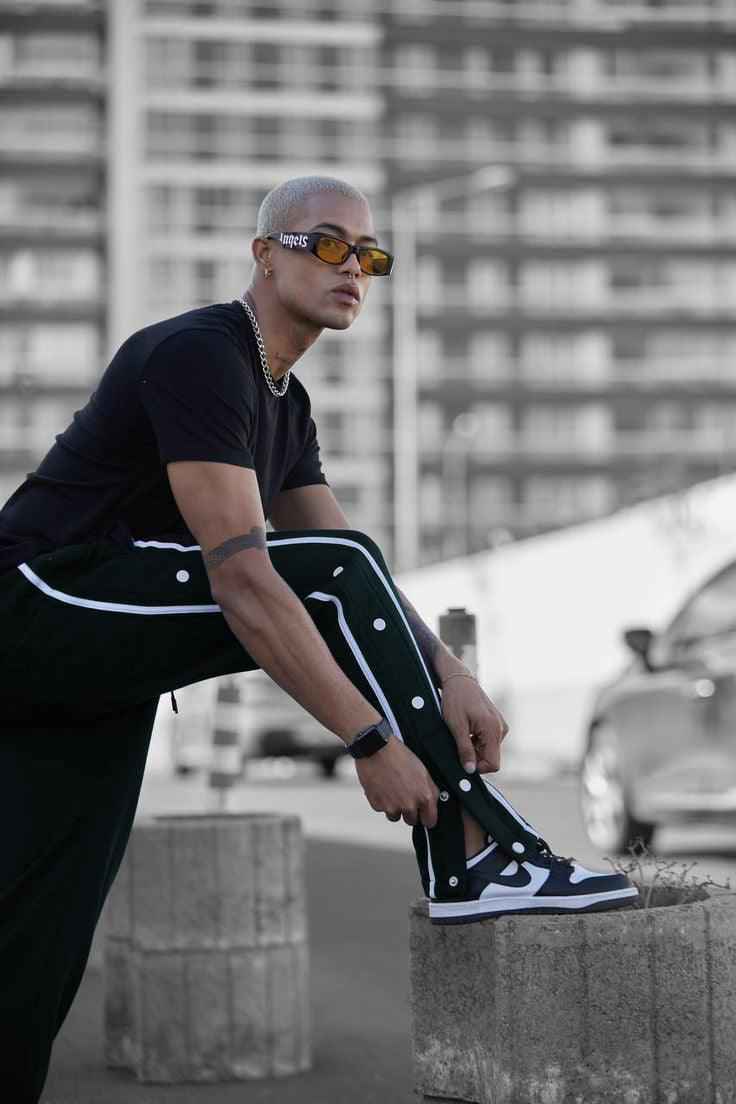 Black tearaway track pants steel grey contrast tape drawstring waist - Premium Trouser from The Divine Shop - Just Rs.2250! Shop now at The Divine Shop