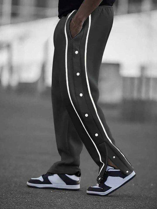 Black tearaway track pants steel grey contrast tape drawstring waist - Premium Trouser from The Divine Shop - Just Rs.2250! Shop now at The Divine Shop