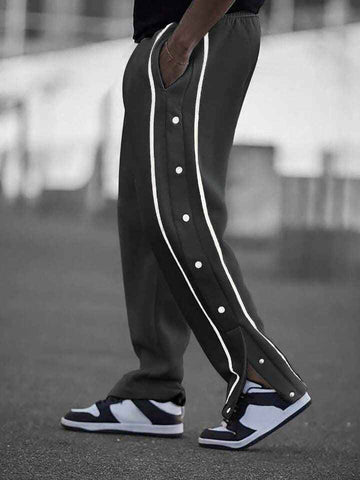 Black tearaway track pants steel grey contrast tape drawstring waist - Premium Trouser from The Divine Shop - Just Rs.2250! Shop now at The Divine Shop