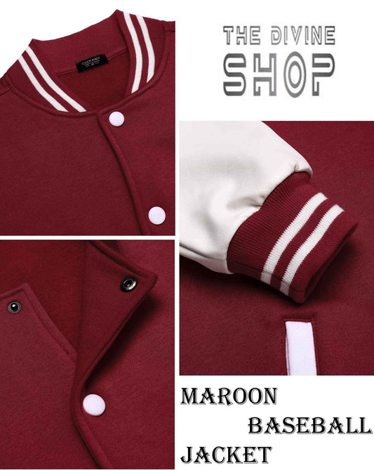 Maroon baseball jacket burgundy and white varsity - Premium Baseball Jacket from The Divine Shop - Just Rs.2999! Shop now at The Divine Shop