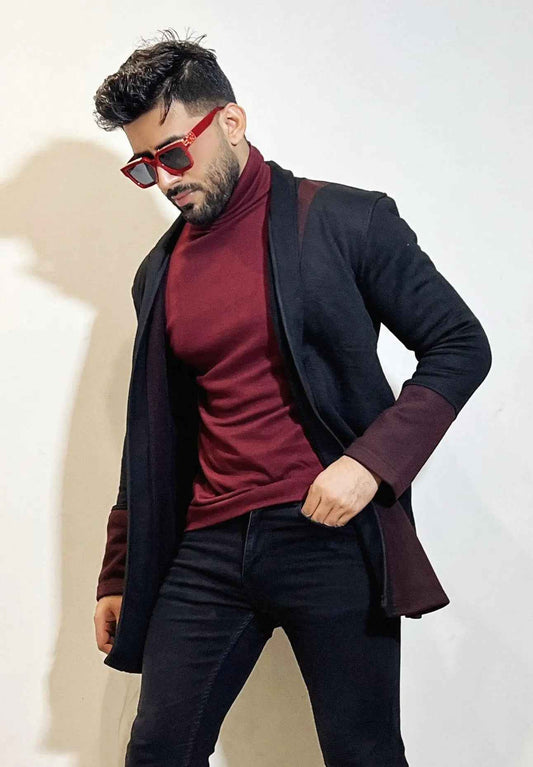 Mens turkish style contras fashion - Premium Long Coat from The Divine Shop - Just Rs.3499! Shop now at The Divine Shop