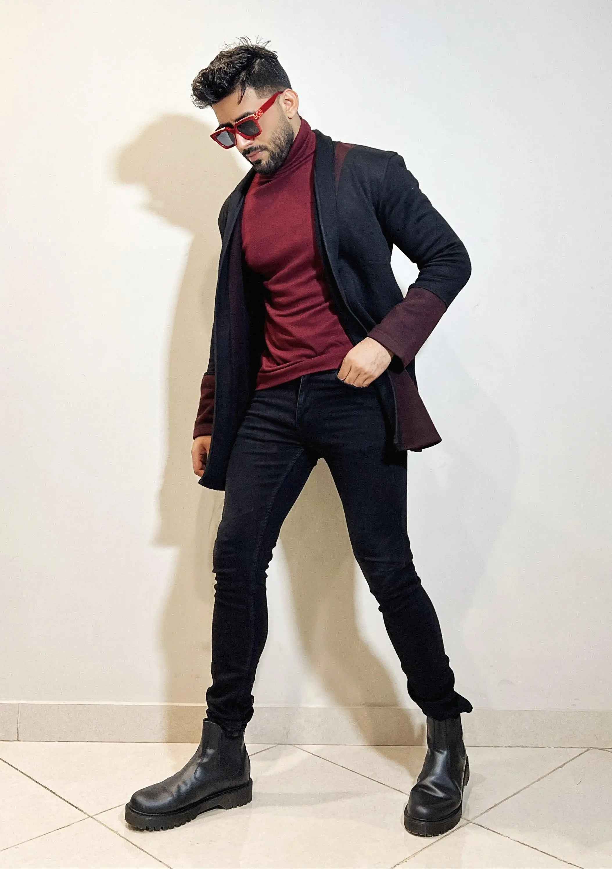 Mens turkish style contras fashion - Premium Long Coat from The Divine Shop - Just Rs.3499! Shop now at The Divine Shop