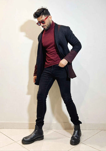 Mens turkish style contras fashion - Premium Long Coat from The Divine Shop - Just Rs.3499! Shop now at The Divine Shop