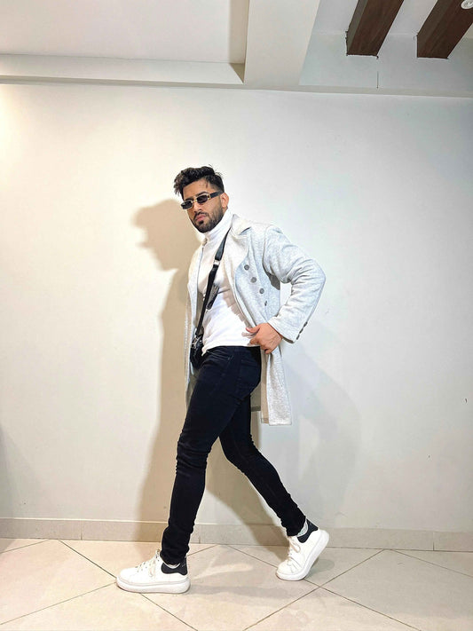 Gray turkish style double breasted overcoat - Premium Long Coat from The Divine Shop - Just Rs.3499! Shop now at The Divine Shop