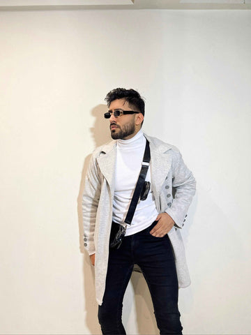 Gray turkish style double breasted overcoat - Premium Long Coat from The Divine Shop - Just Rs.3499! Shop now at The Divine Shop