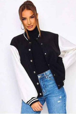 Black and white baseball varsity bomber jacket woman - Premium Baseball Jacket from The Divine Shop - Just Rs.2999! Shop now at The Divine Shop